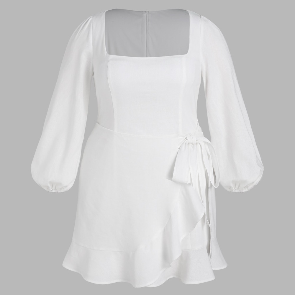 Cider Square Neck Cream Long Sleeve Wrap Dress